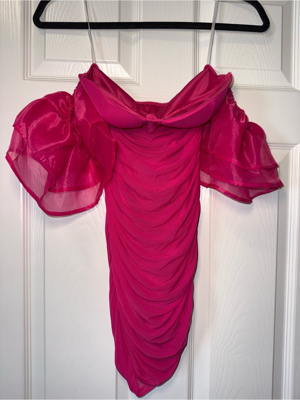 Hot Pink Off-Shoulder Ruffle Cocktail Dress